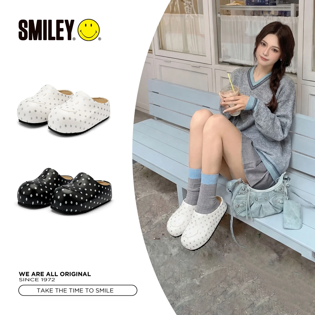 【鞠婧祎同款】SMILEY笑脸波点穆勒拖夏季透气拖鞋女外穿半拖穆勒拖