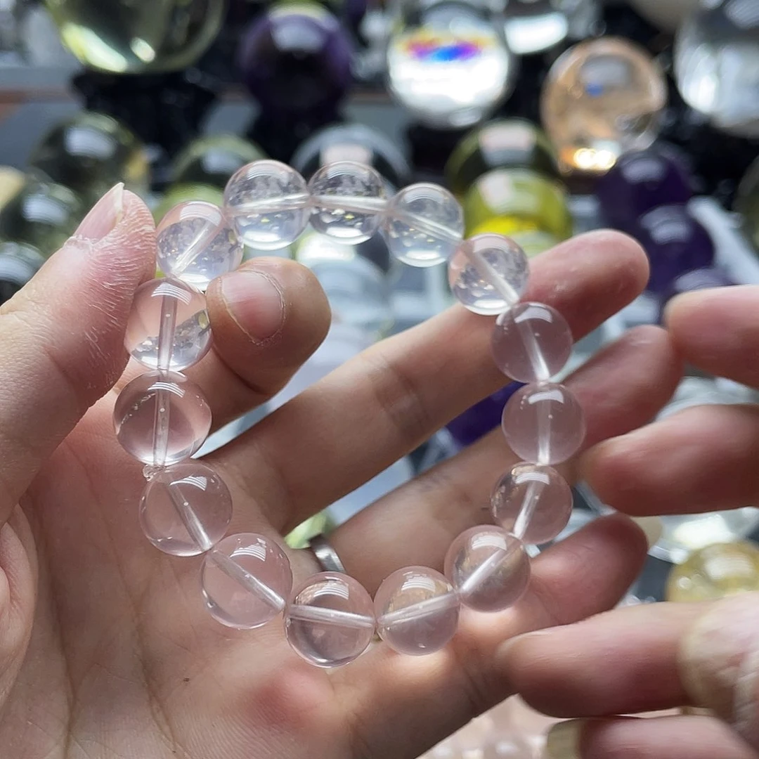水晶珠宝半成品未镶嵌12mm粉水晶手串