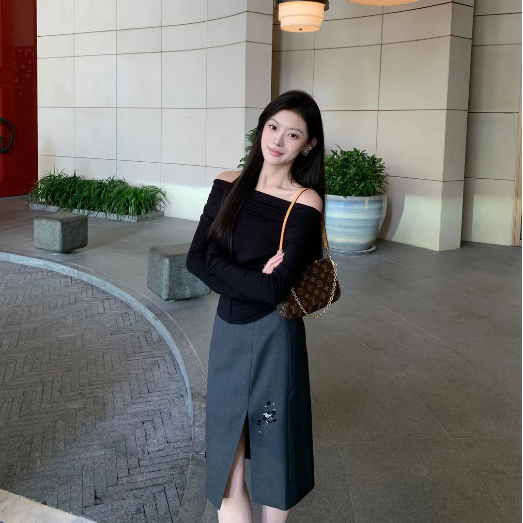 JINY | “ 智媛oni" 荡领针织长袖女修身显瘦打底衫上衣 MAYT27604