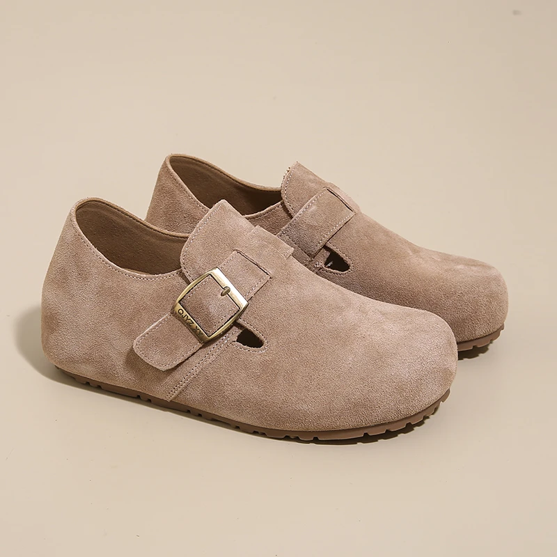 全牛皮平底内增高勃肯鞋女真皮舒适软底休闲百搭单鞋春季新款女鞋