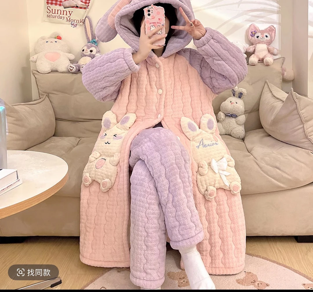 912款优紫色大兔子加厚外穿一件过冬家居服