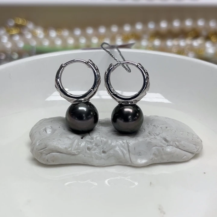 银S925镶嵌耳饰海水珍珠9-10m 62号