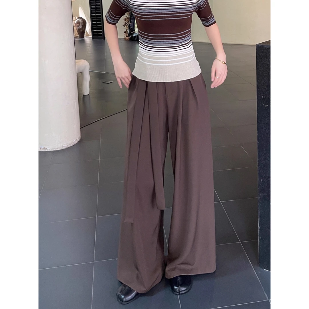 咖色西装休闲阔腿裤女2025新款早秋季慵懒风高腰时尚宽松直筒长裤