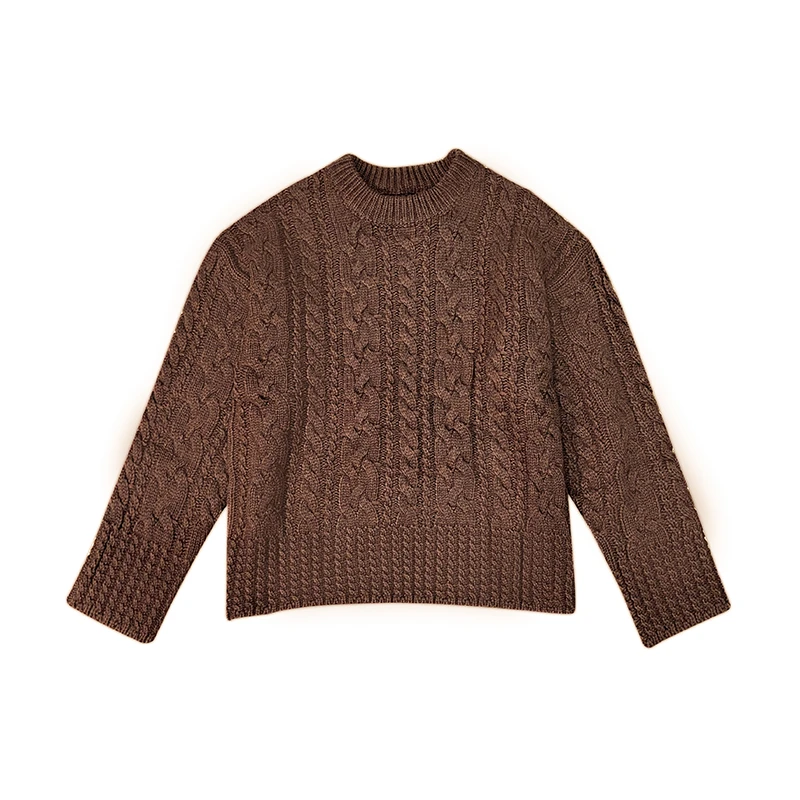小小苏设计款美拉德色棕色粗线毛衣拼接毛衣雅丹风上衣;XCFC19