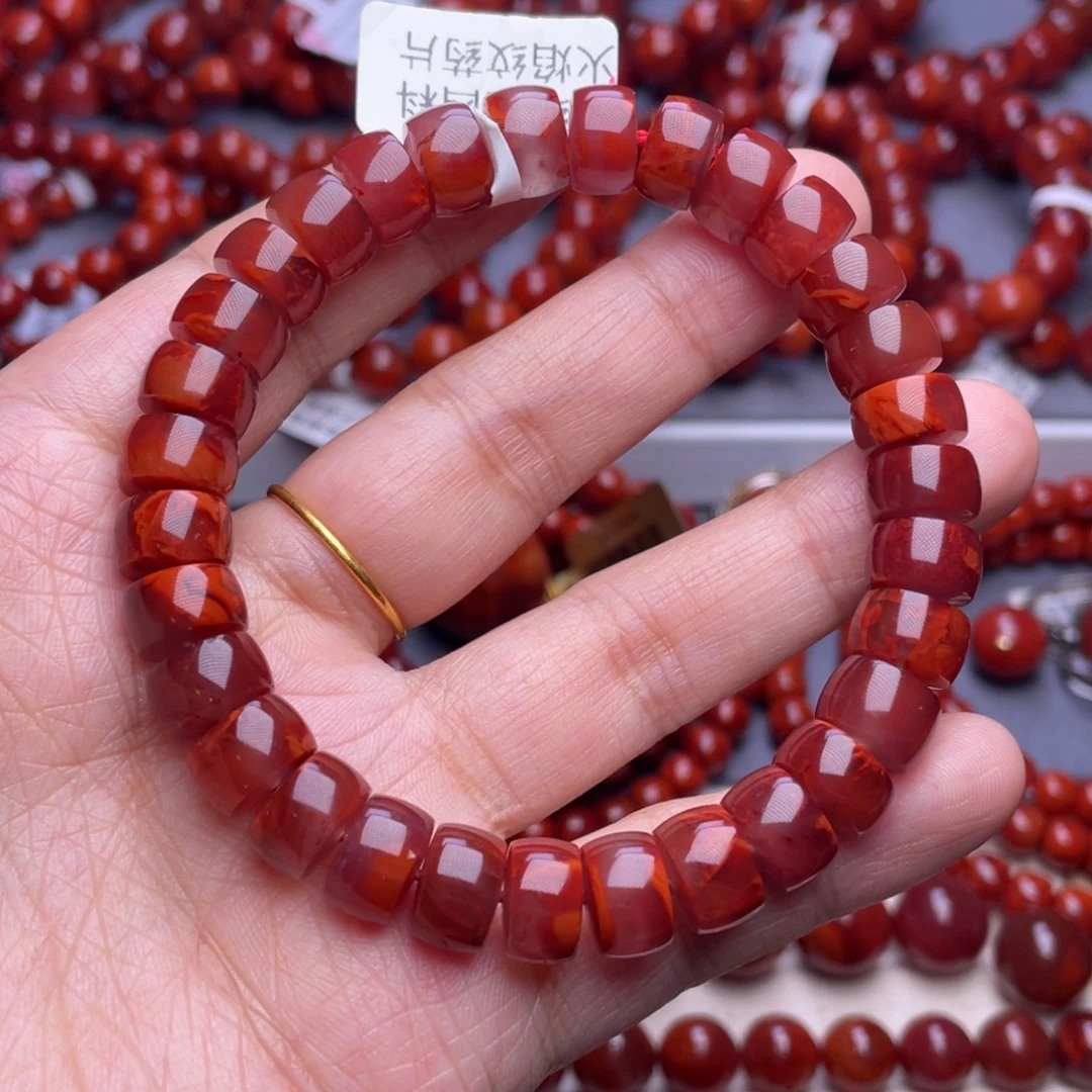 南红玛瑙未镶嵌其他D10mm精品瓦西料牛血红药片手串
