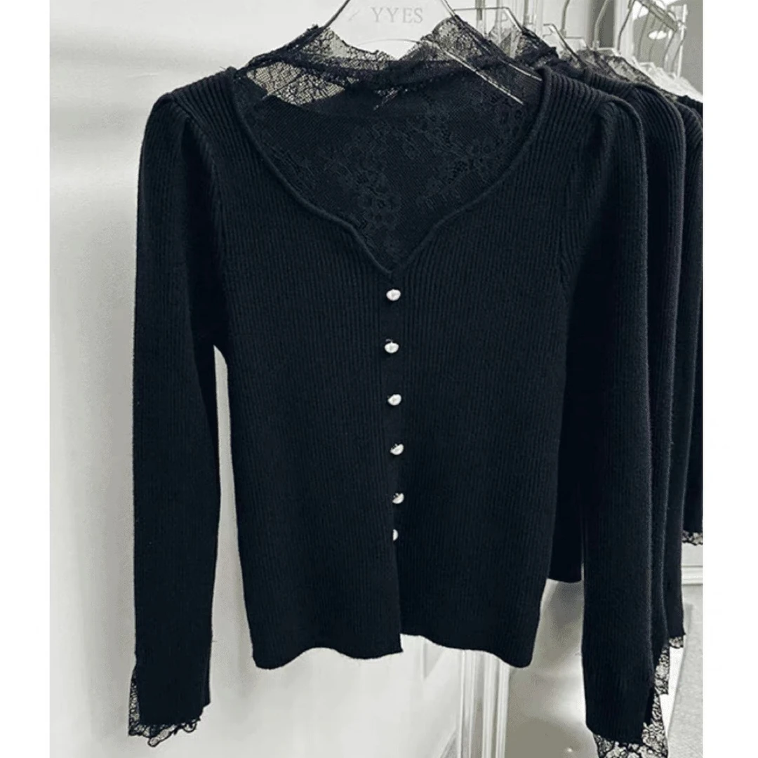 【Five】2025秋冬新款蕾丝拼接半高领针织高级感上衣