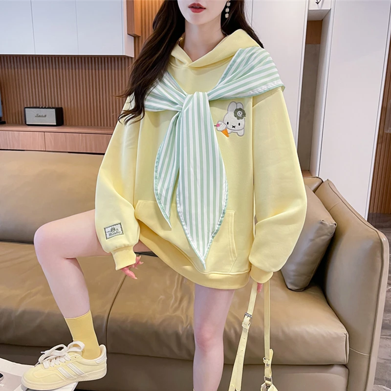 蝴蝶结绑带连帽卫衣女2025新款春秋季韩版宽松薄款学生闺蜜装外套