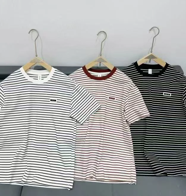 《鞋爱》66003新款韩系条纹夏季T桖上衣男潮牌圆领短袖