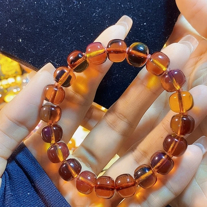 蓝珀未镶嵌珠宝奇石墨西哥红蓝老型手串10