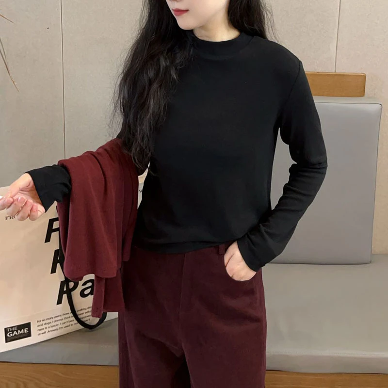 2025春季新品高品质棉质弹力半高领打底衫柔软舒适不变形