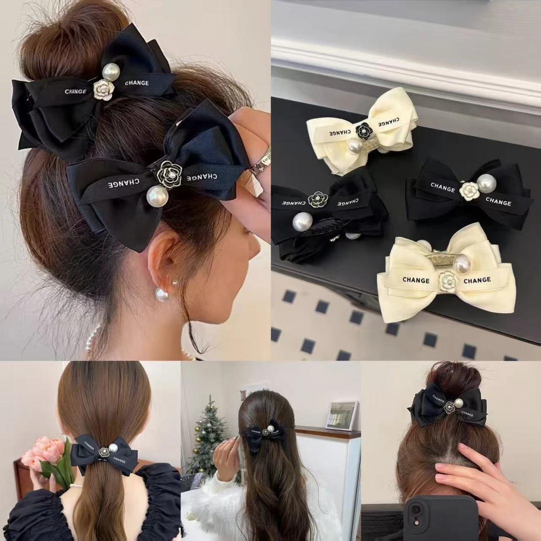 浪漫高级感山茶花丸子头抓夹法式蝴蝶结马尾夹