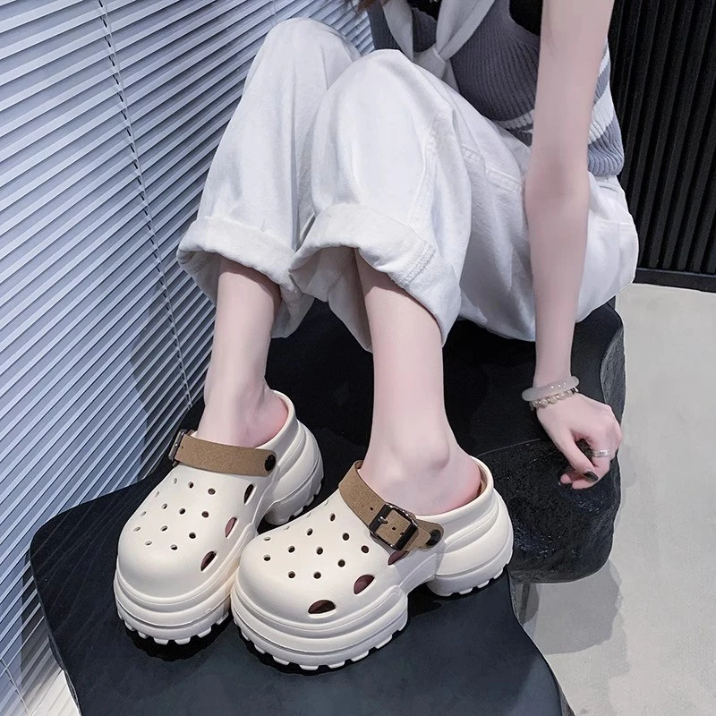 日本GP超厚底洞洞鞋女2025夏新款EVA两穿增高小个子百搭沙滩凉鞋