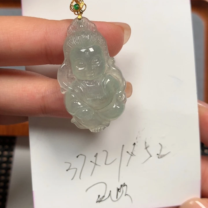 念****翡翠18K金镶嵌颈饰宝宝佛买断
