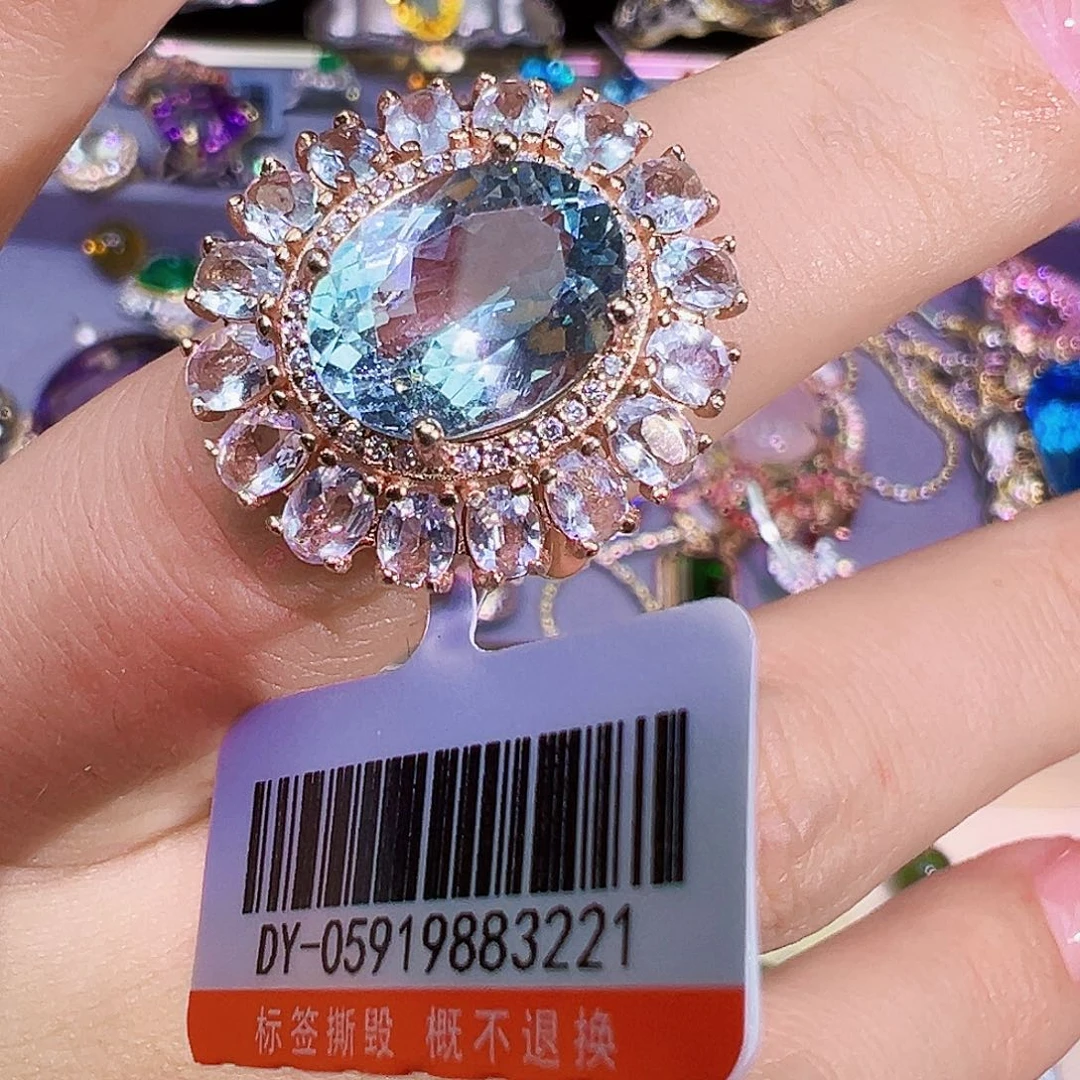 海蓝宝石戒圈银S925镶嵌