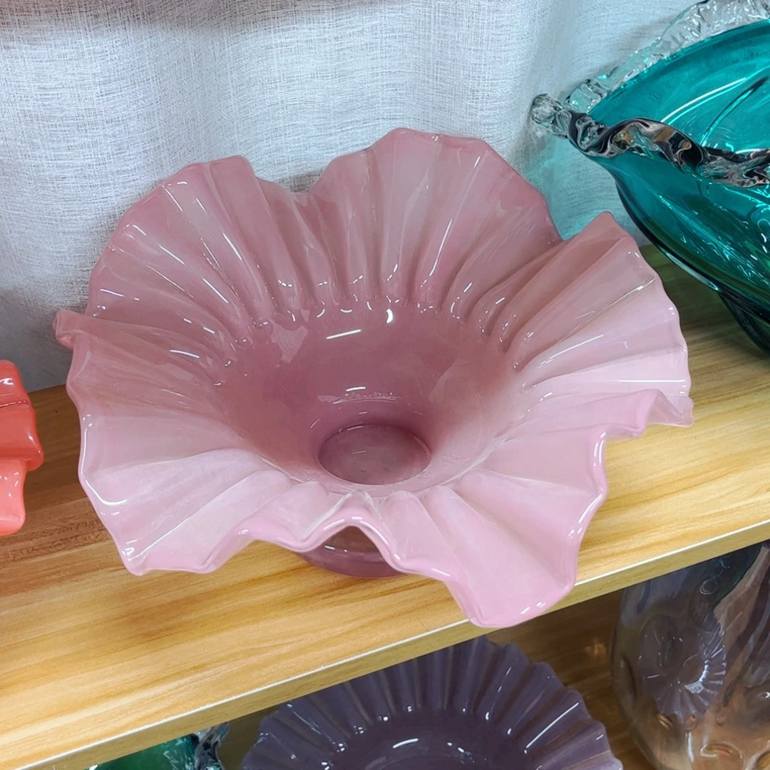 粉色果盘 家悦琉璃花瓶摆件