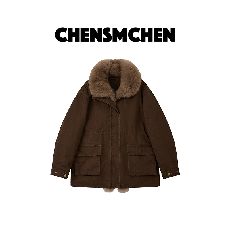 CHENSMCHEN时尚休闲毛领90鹅绒派克服女宽松显瘦羽绒服CSY11466QQ