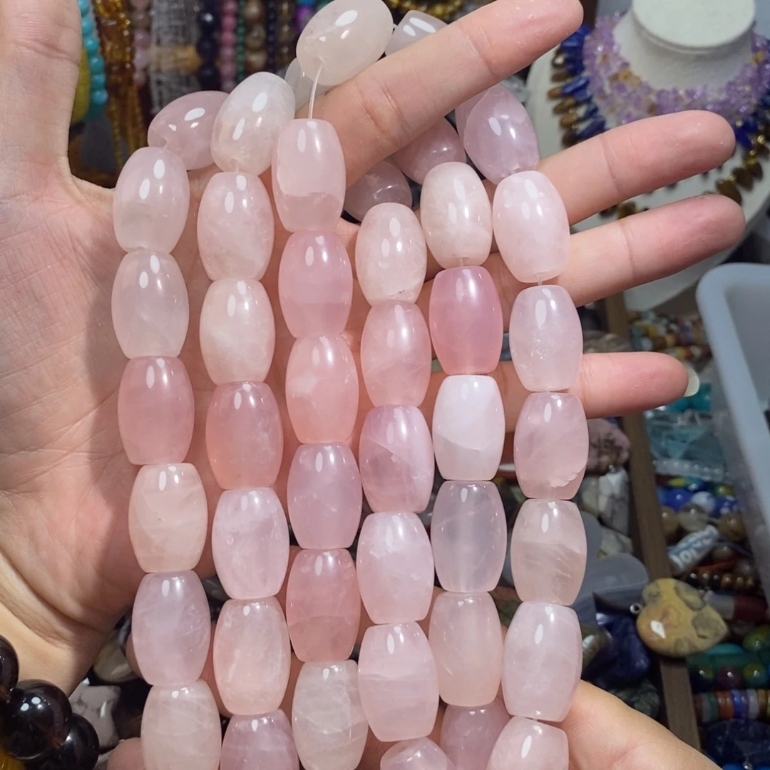 石英质玉未镶嵌天然粉水晶桶珠18×24mm，