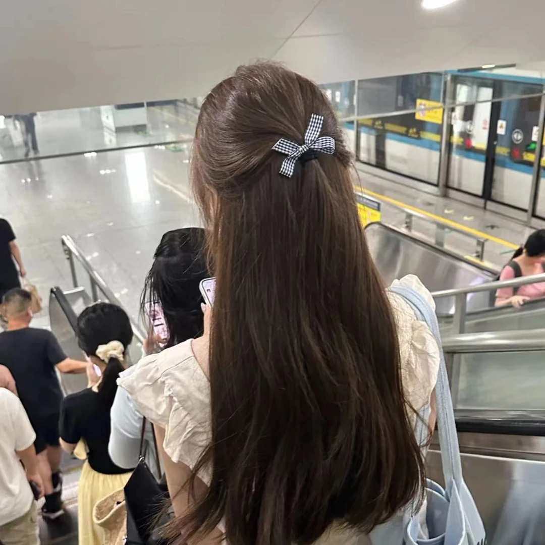 greengrape小心意~氛围感可爱格子蝴蝶结发圈学院风ins麻花辫头绳