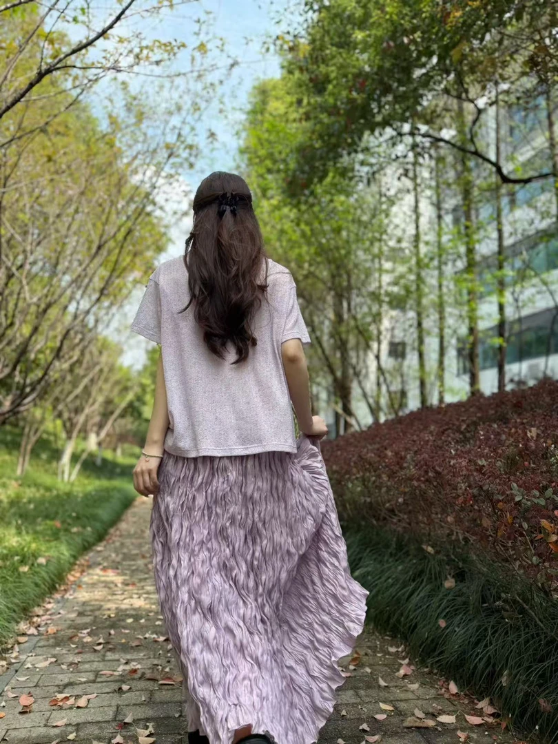 2025夏新款紫色麻棉短袖T恤2T5186