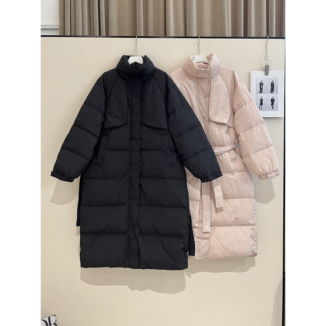 收腰绑带长款羽绒服外套25-6085