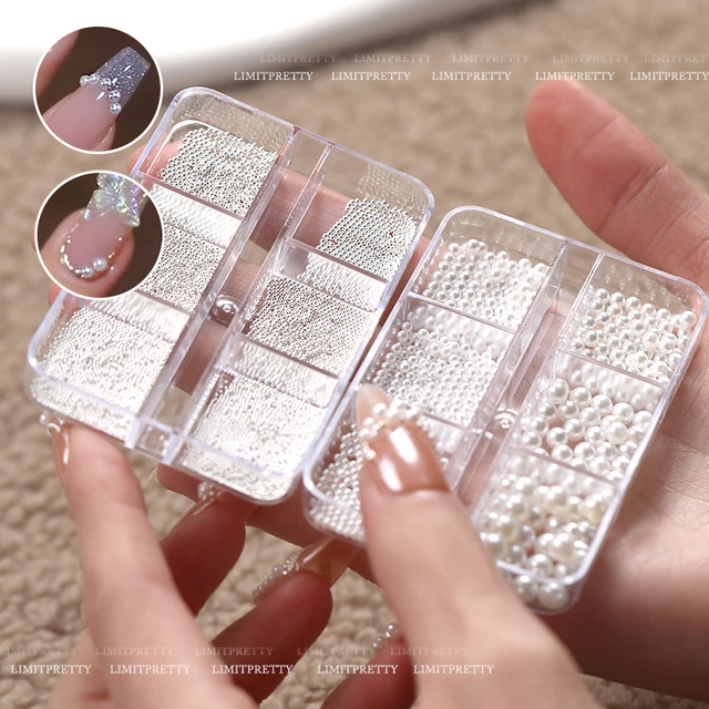 美甲珍珠饰品圆形半圆平底白珠珍珠迷你钢珠小尺寸百搭指甲装饰钻