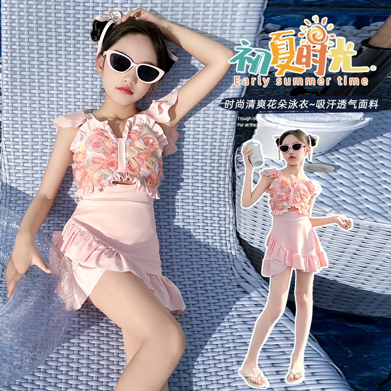 童蝴蝶结连泳衣2025款韩版速透吊泳孩甜沙滩裙时尚