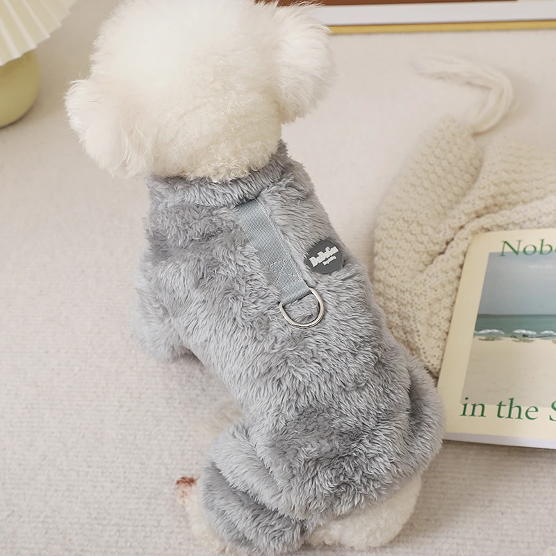 小狗的衣服冬装四脚绒衣雪纳瑞西施犬蝴蝶犬秋冬天带拉环遛狗衣厚