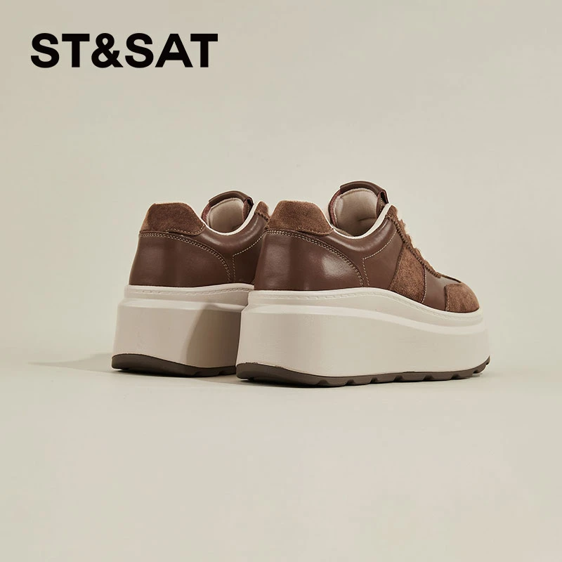 星期六7.5cm增高厚底板鞋女2025秋季爆款小个子松糕鞋复古德训鞋