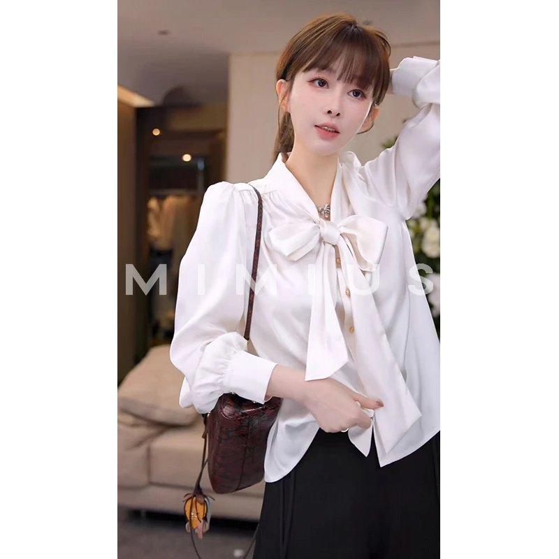 【mimius】U 经典优雅赫本风系带正肩衬衫 G09182