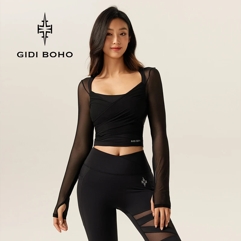 GIDI BOHO/极地薄荷秋季新款长袖显瘦运动户外紧身欧美修身健身衣