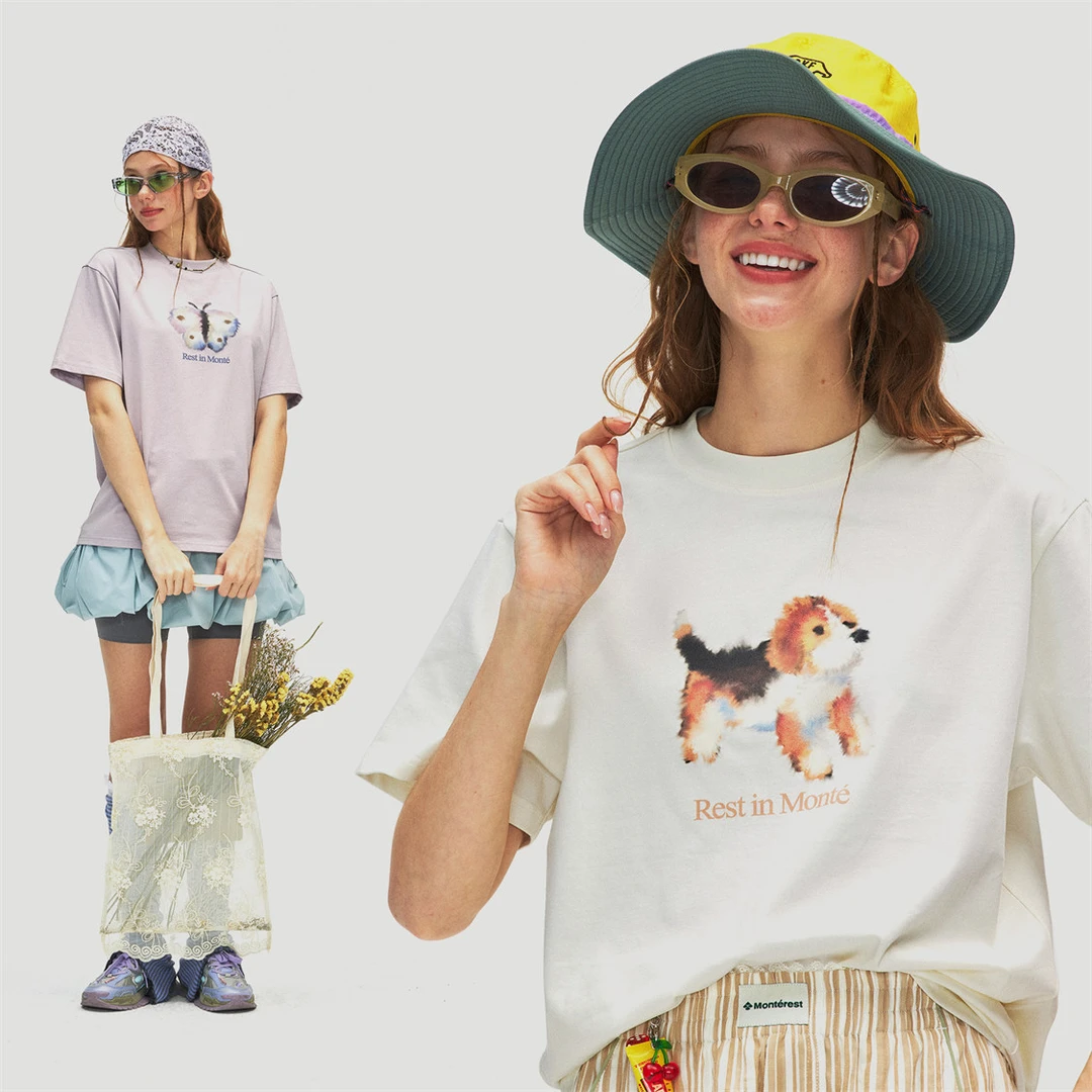 瞬时山野Monterest户外7A抗菌防螨凉感全棉水墨印花圆领T恤女