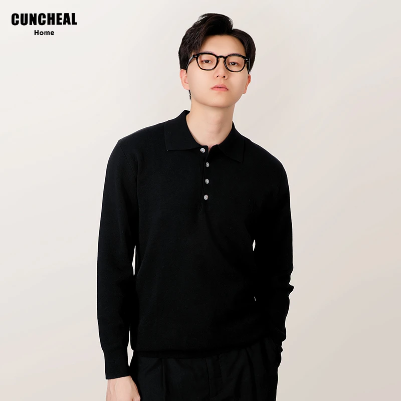 CUNCHEAL 秋冬超柔长绒棉POLO  男士保暖打底衫柔软舒服修身针织