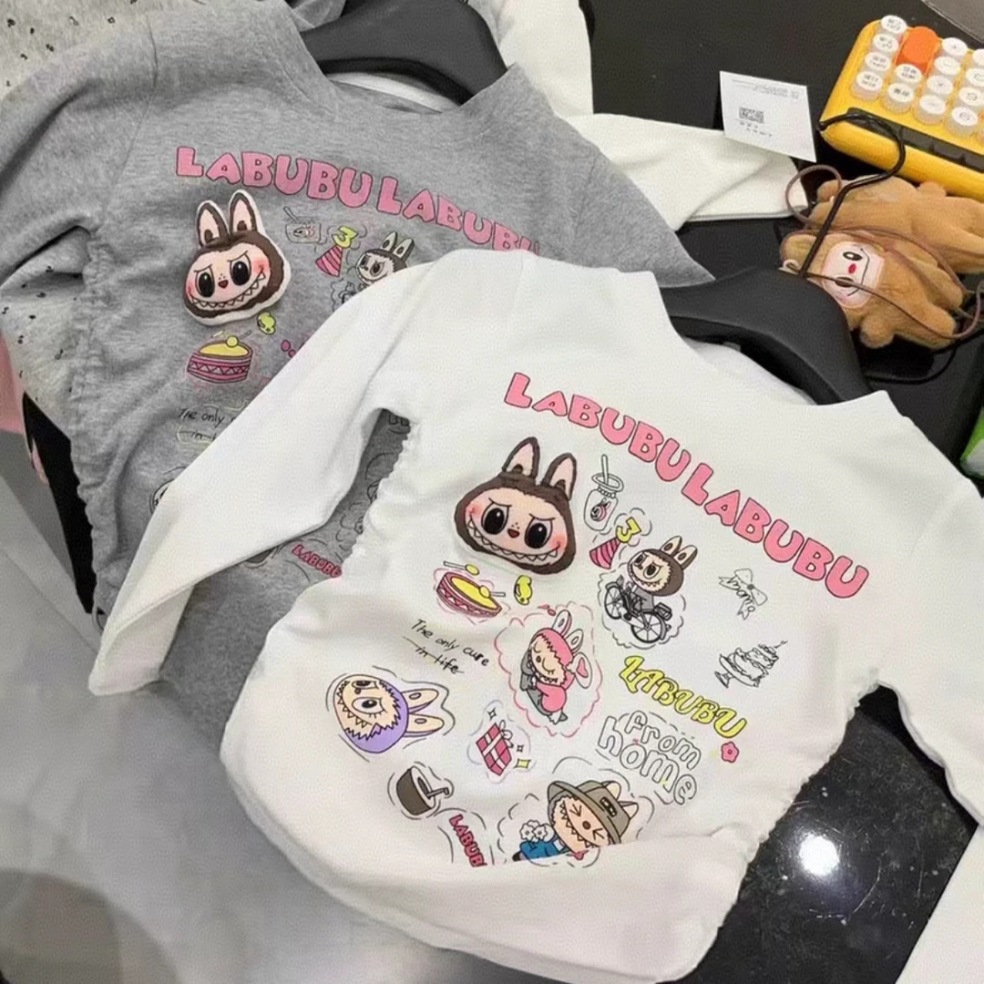 【秋款上新】2025新款女中大童立体卡通装饰韩系百搭涂鸦卡通打底衫
