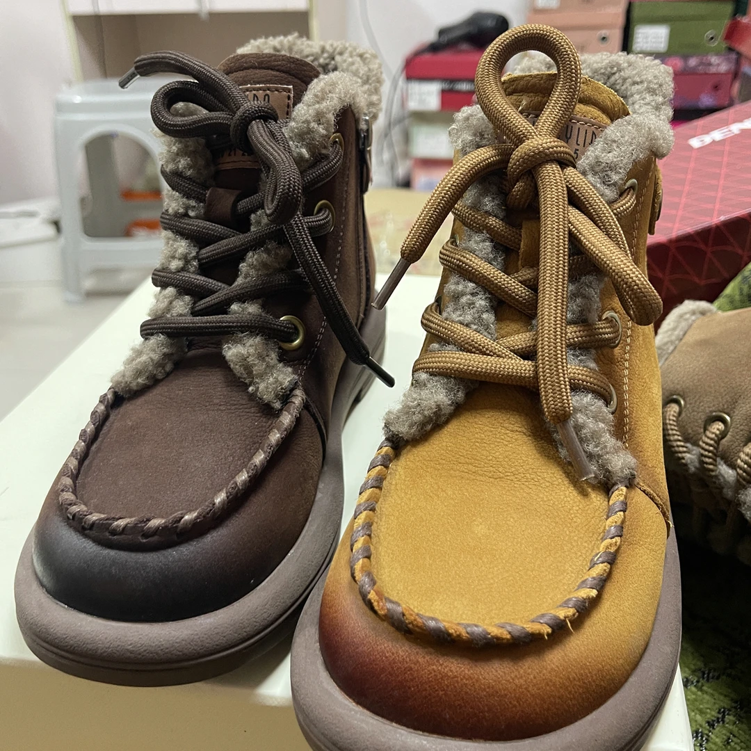 复古大棉靴子女冬季加绒雪地靴复古手工新款牛巴真皮平底马丁靴