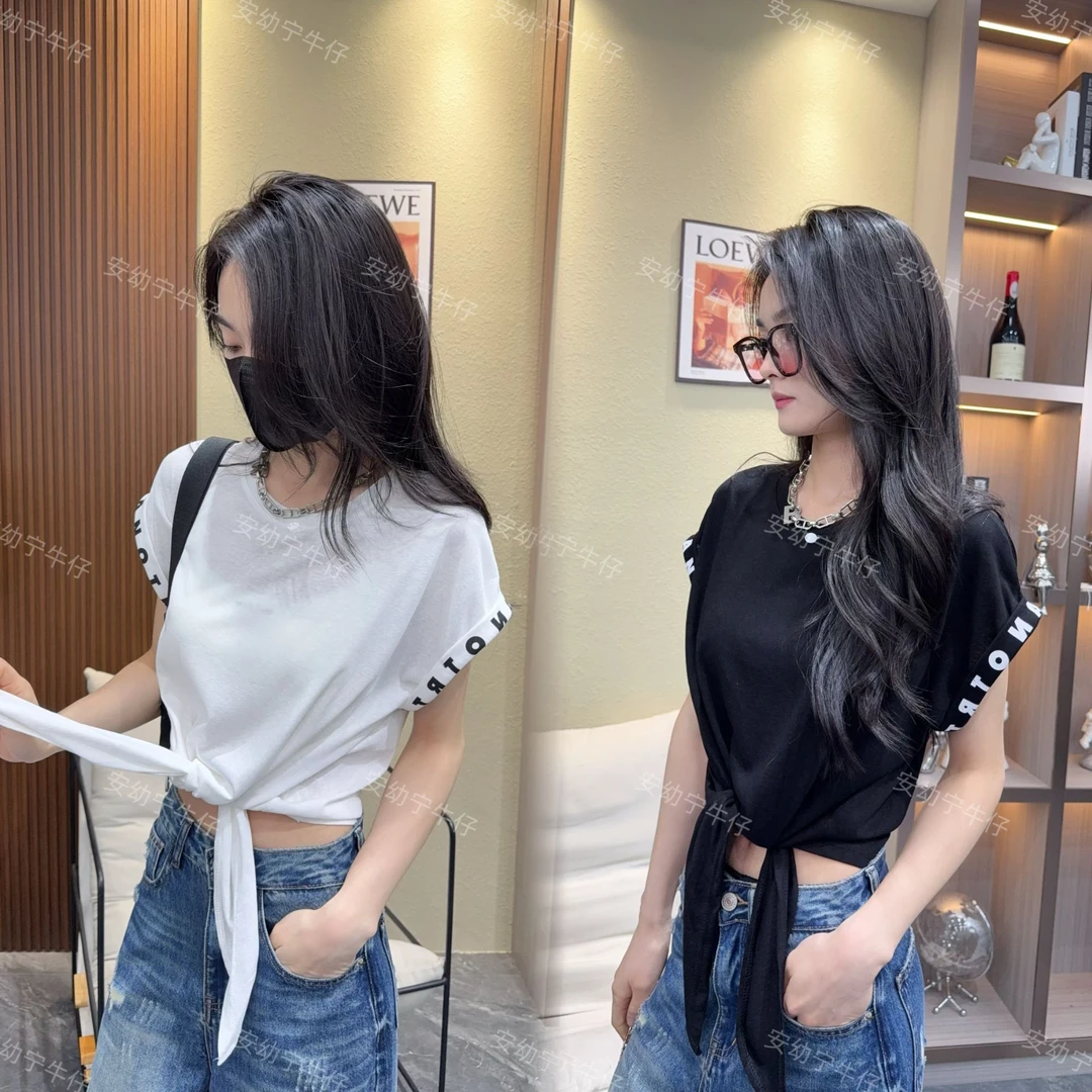 简约新款韩版时尚百搭圆领宽松舒适字母印花短袖T恤上衣女款半袖
