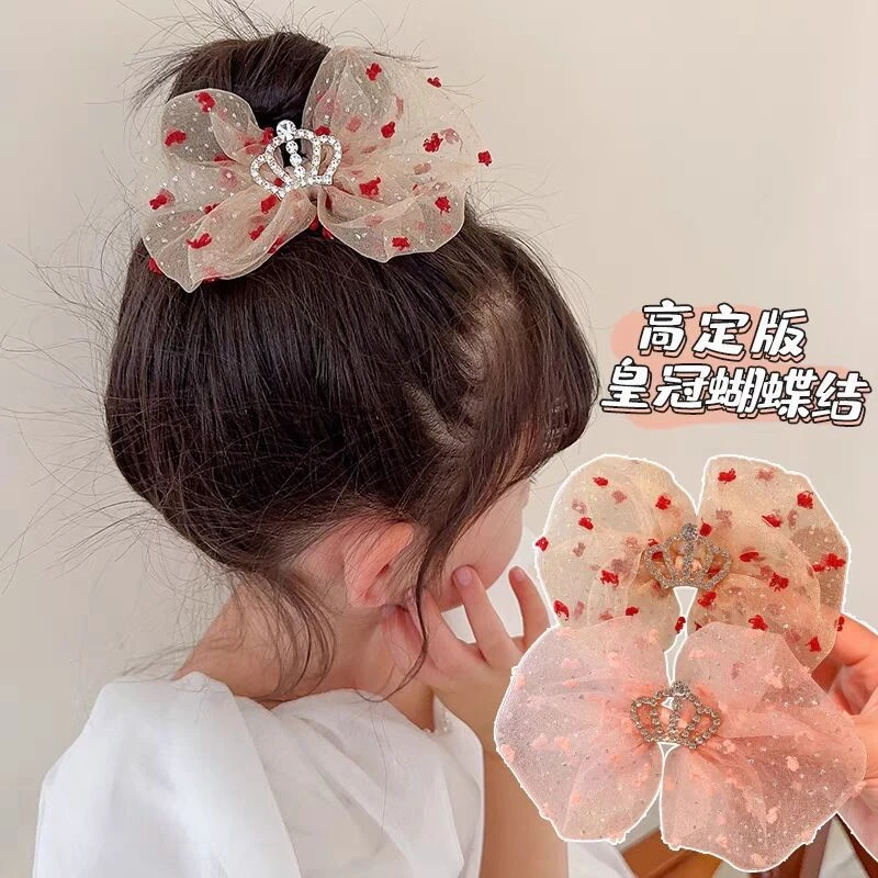 甜美欧根纱结发夹皇冠头饰甜美仙女女童发卡网红鸭嘴夹发饰儿童