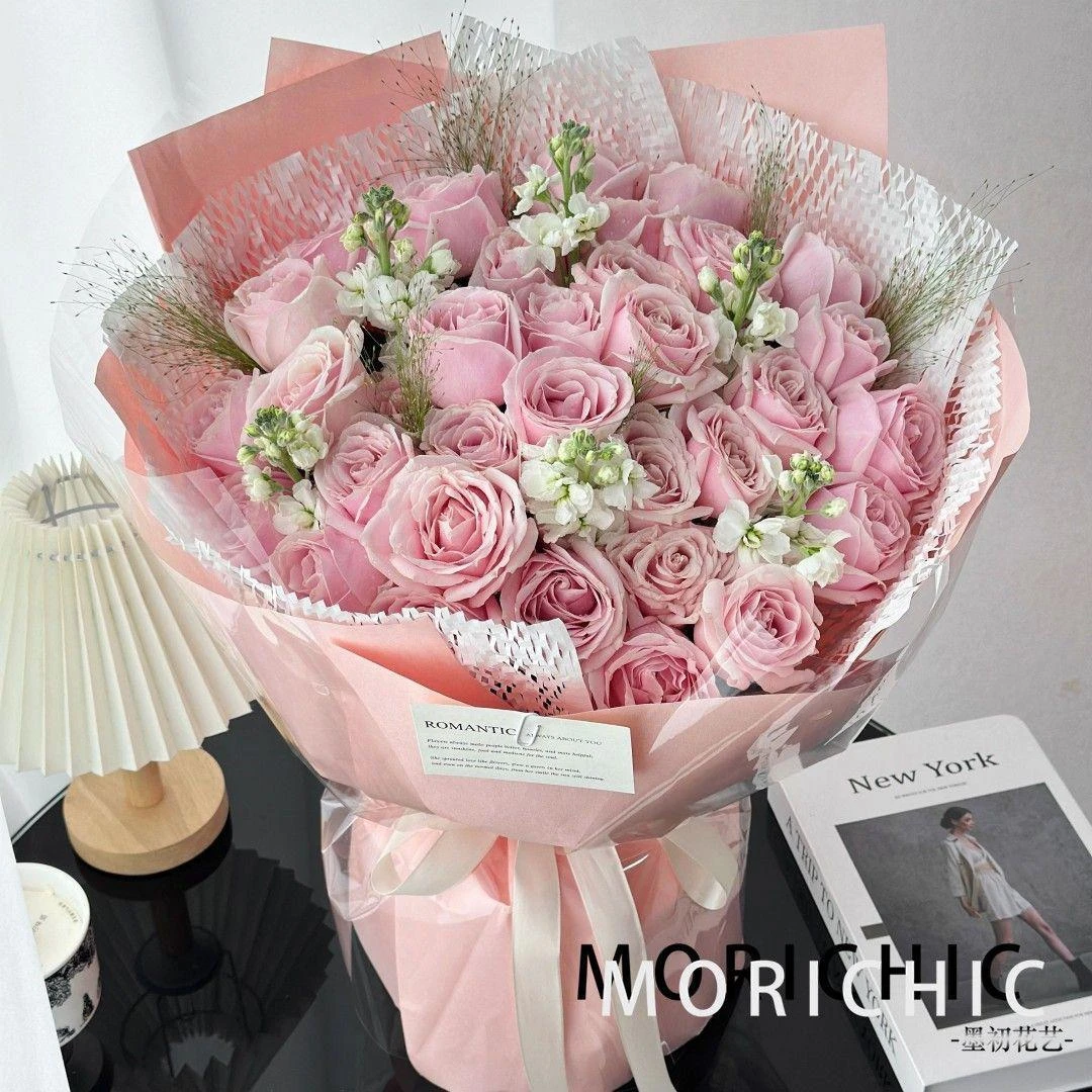 【花林入梦】33朵粉玫瑰配紫罗兰花束生日鲜花礼物花店配送上门花束送女友闺蜜朋友长辈男士女士