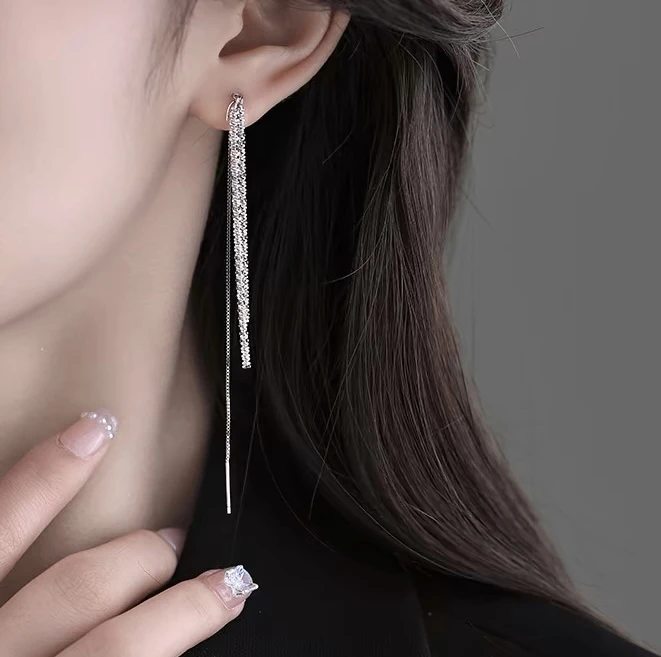 铜合金耳饰 清冷感气质百搭流苏耳线1