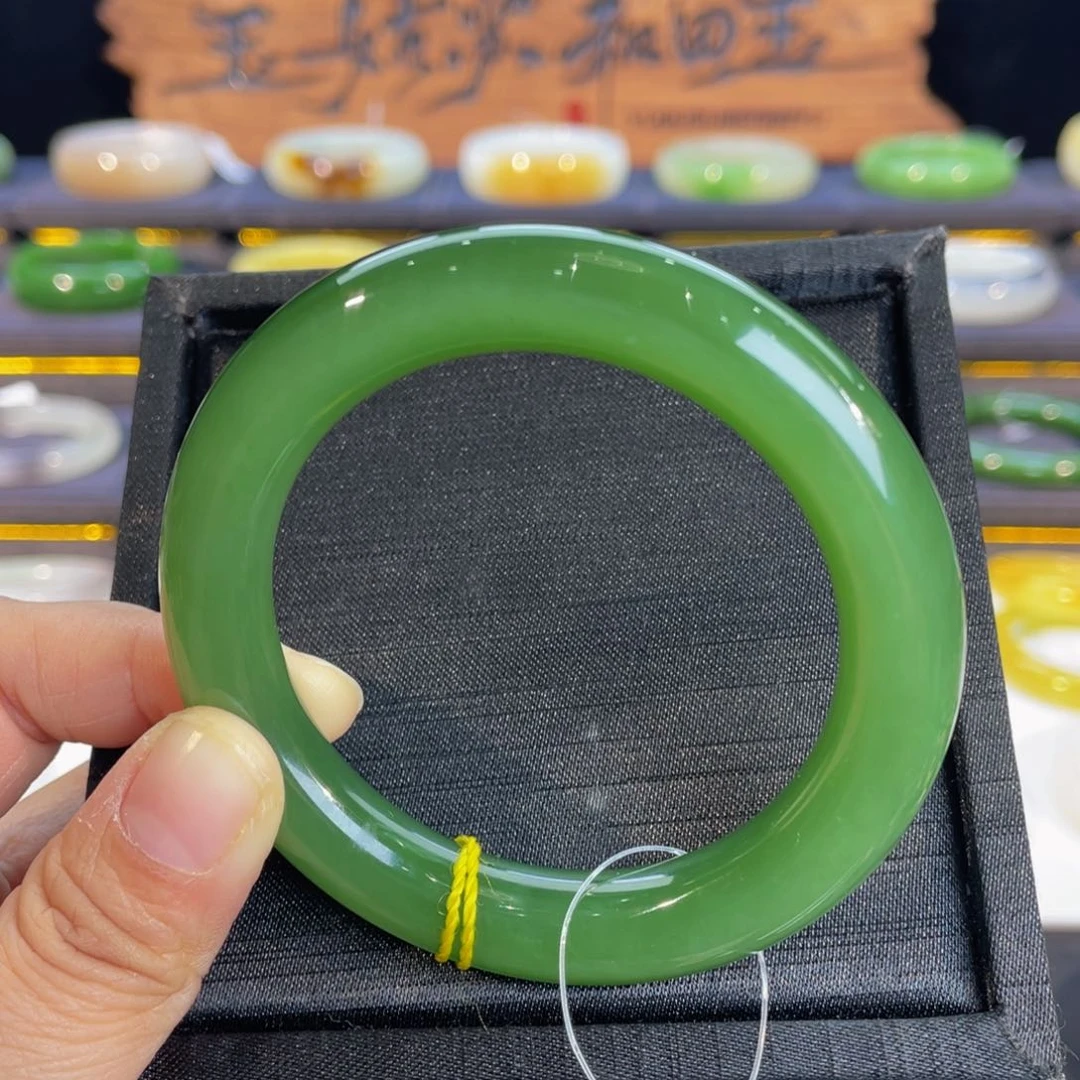 未镶嵌手镯和田玉-强推！冰阳绿碧玉圆条55