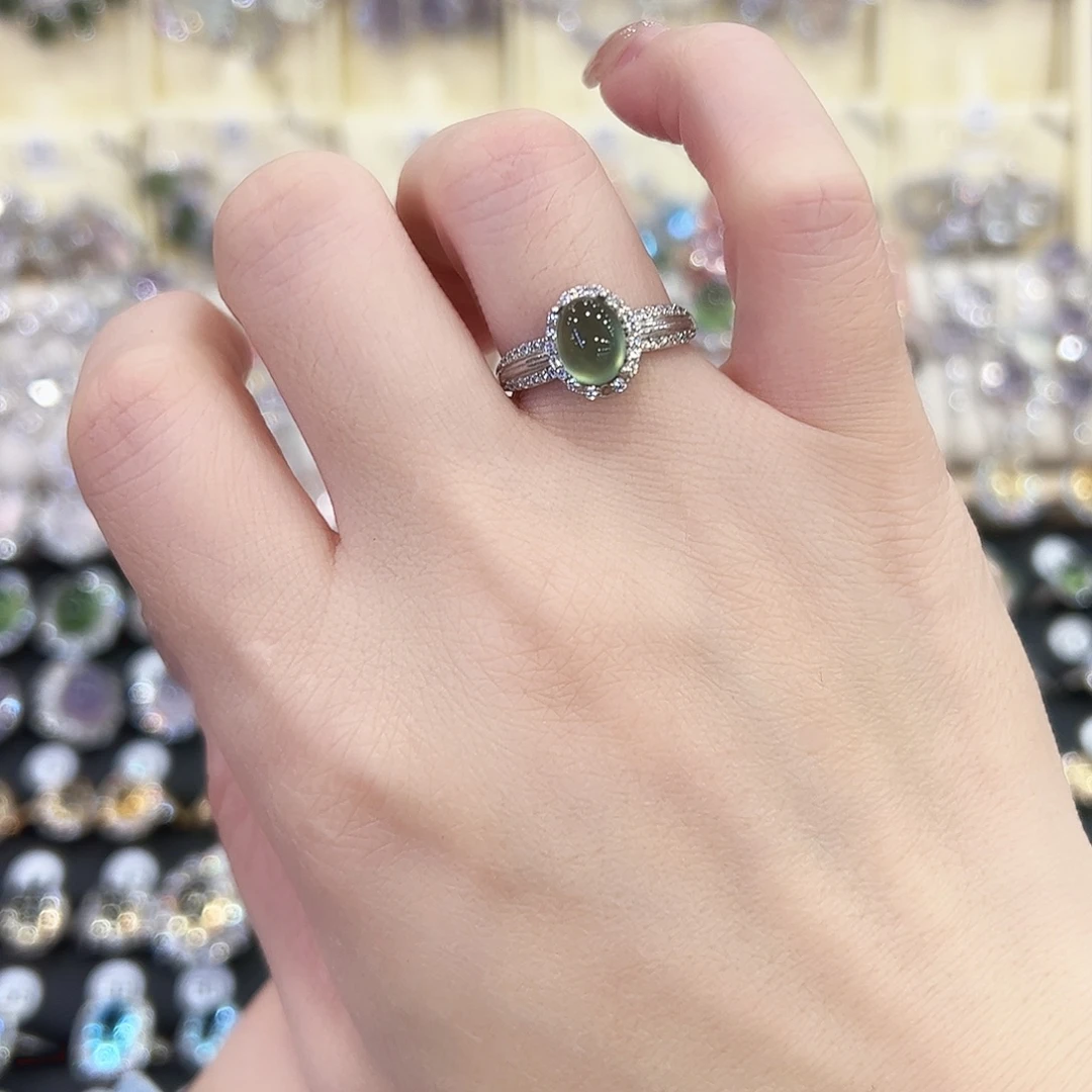 蛇纹石玉银S925镶嵌戒指