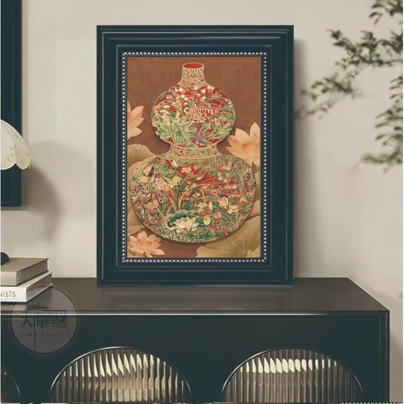 葫芦花瓶新中式中古风装饰画FL08-30-40-黑欧