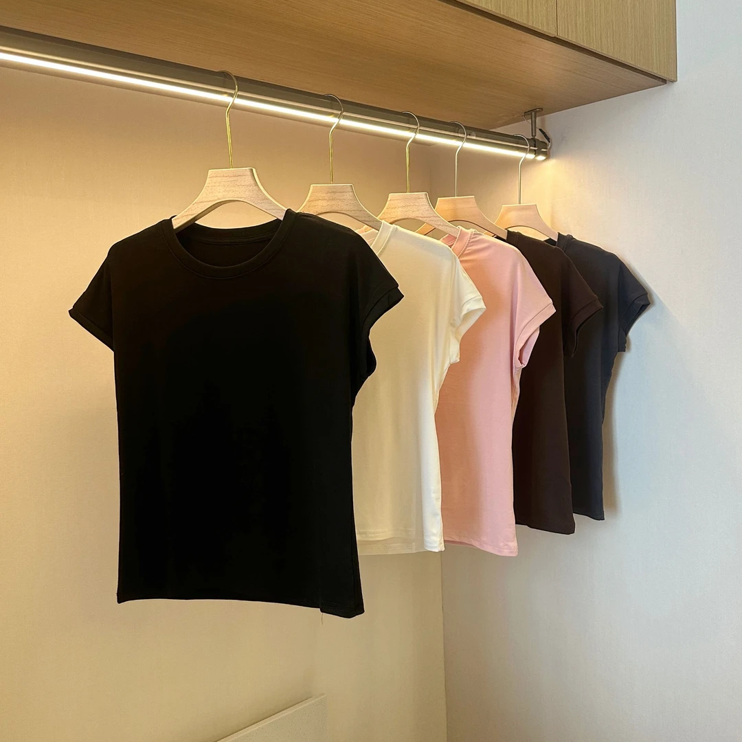 【婷婷推荐】685 春季极简光版纯色圆领短袖T恤女百搭洋气
