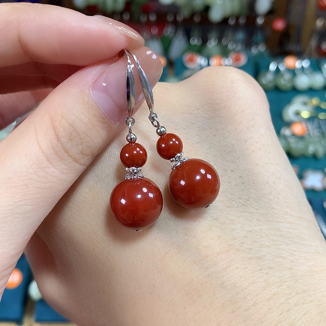 玛瑙/玉髓银S925镶嵌耳饰卡12mm左右