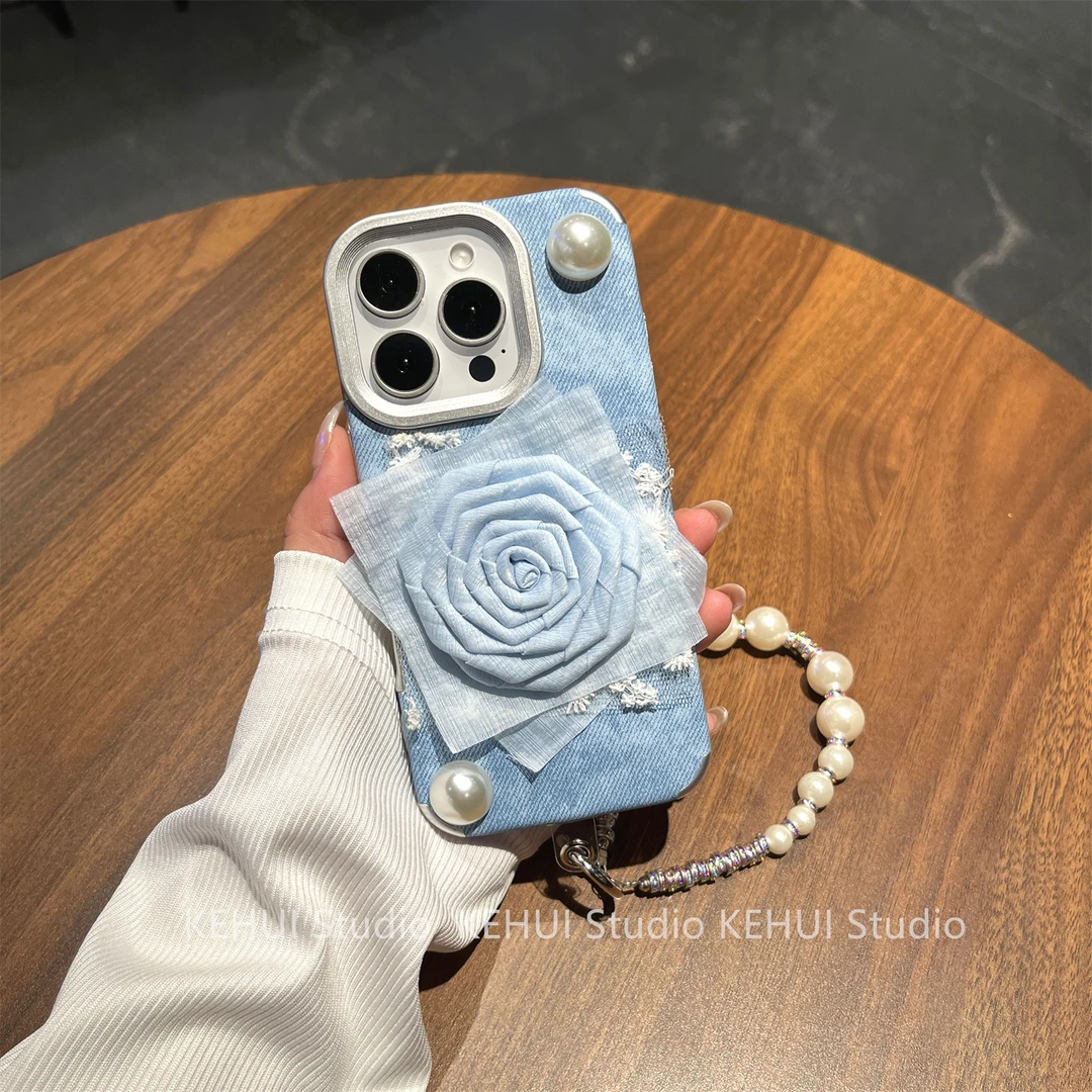 牛仔纹蓝花适用苹果17PROMAX手机壳新款16/15高级感14皮纹13软壳