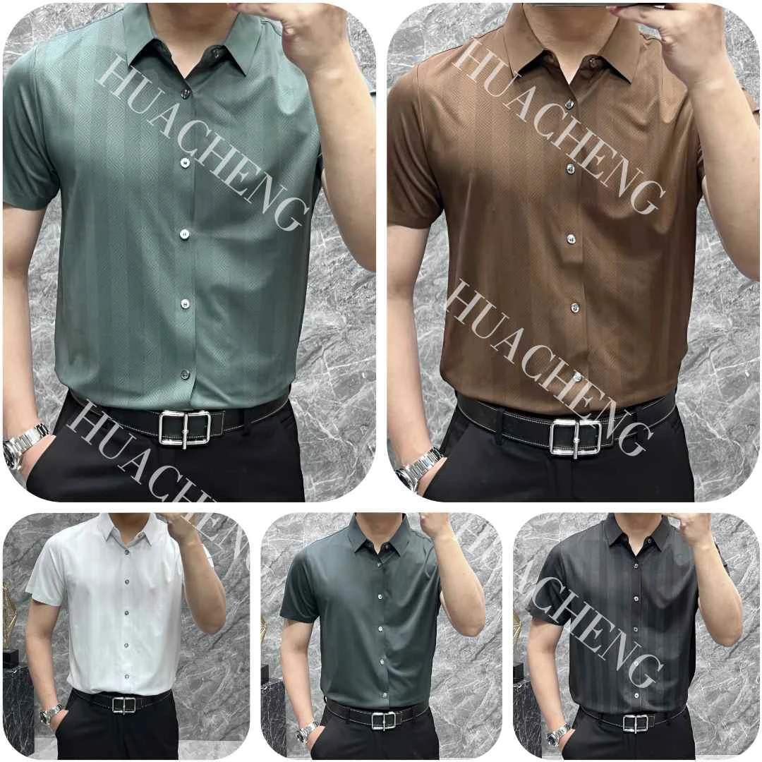 【画成】夏季新款男士时尚条纹短袖商务休闲轻奢高档衬衫 65753