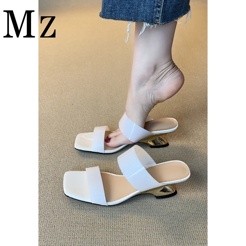 Mr.Zheng/5cm/夏季法式凉拖鞋外穿仙女风坡跟后空懒人一字带凉鞋