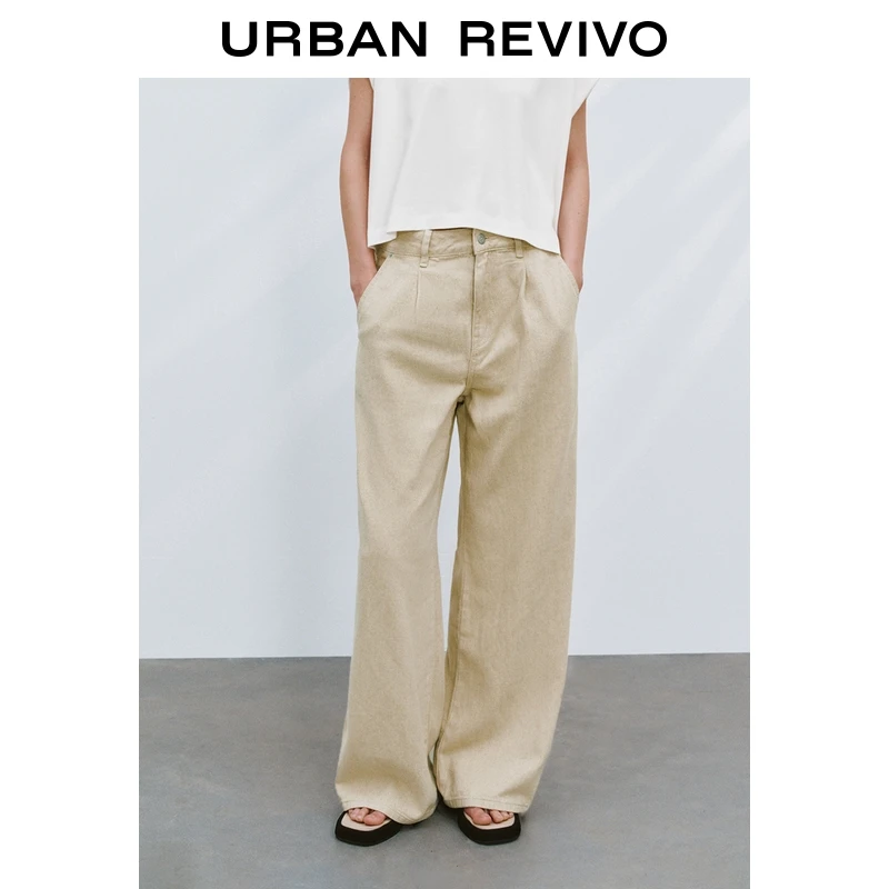 UR2025春季新款女装波嬉风简约百搭阔腿休闲长裤UWM850056