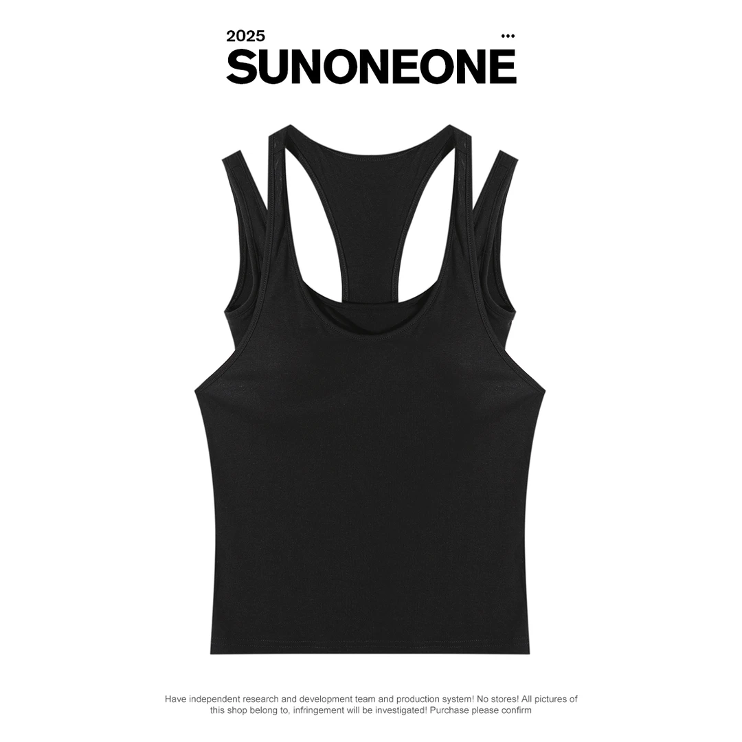SUNONEONE 天丝纯色V领背心胸衣女秋季休闲短款打底上衣H1187D