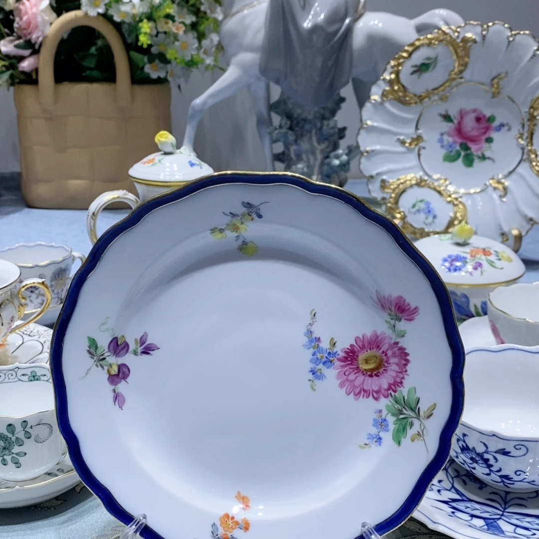 瓷片梅森四杠钴蓝花卉甜品碟