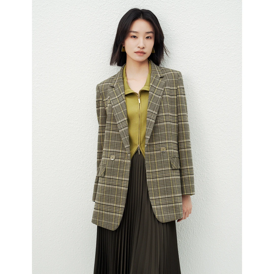 【晨粉专享价】【商场同款】秋冬英伦风格纹羊毛商务通勤气质西装外套